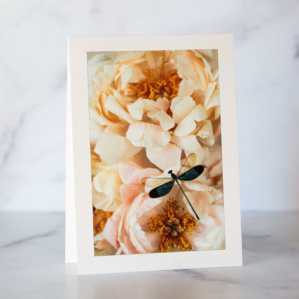 Photo of Dragonfly and Peonies Greeting Card by Melissa Bagley