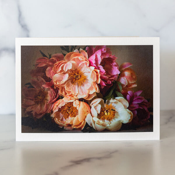 Photo of Peonies and Bees Greeting Card by Melissa Ann Bagley