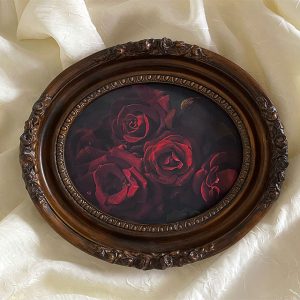 Dark Night Roses in Vintage Oval Wood Frame