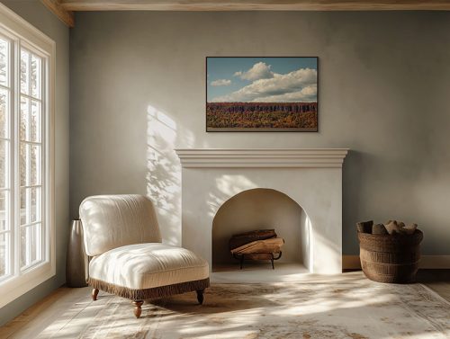 Image of "Autumn on the Hudson" framed float mounted canvas