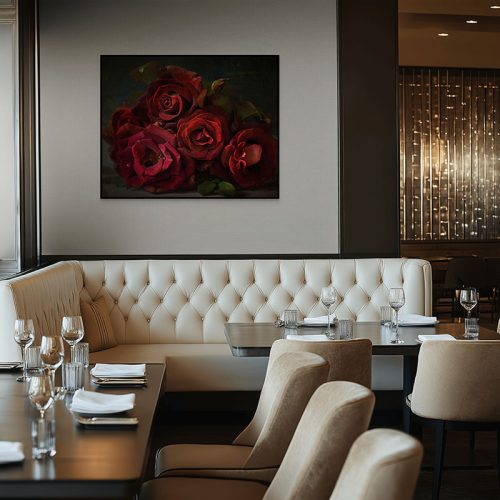 Dark night roses framed canvas
