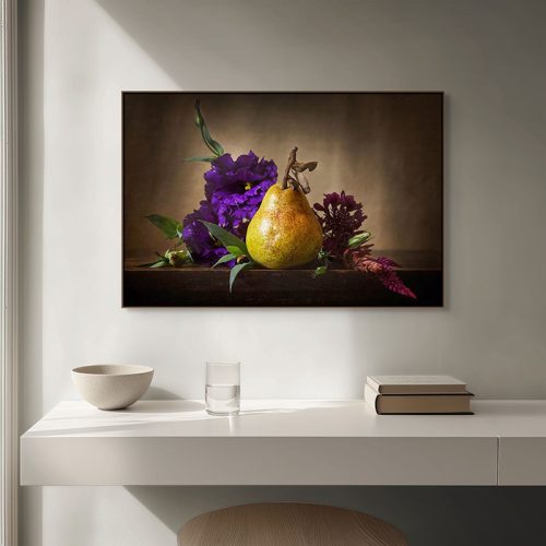 Pear and Flowers framed canvas