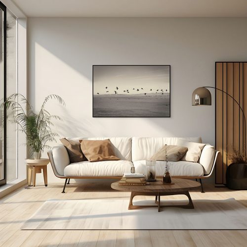 Pelicans in flight framed canvas