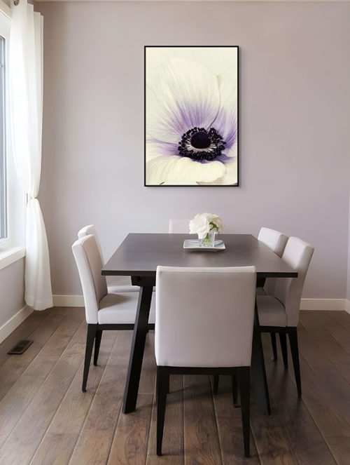Purple and white anemone framed canvas