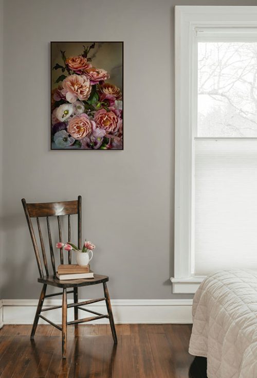 Roses and poppies framed canvas