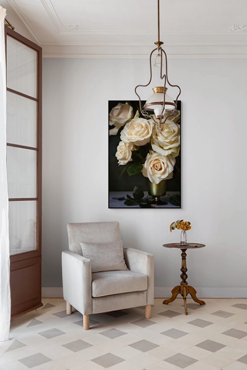 Roses in Tiffany Vase Framed Canvas