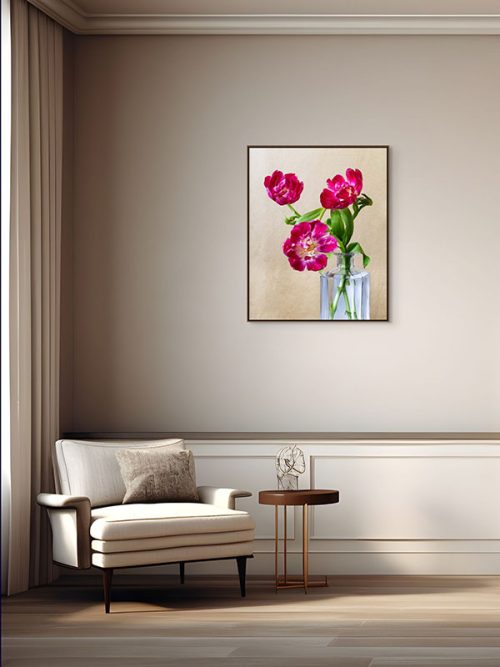 Tulips in Decanter Framed Canvas